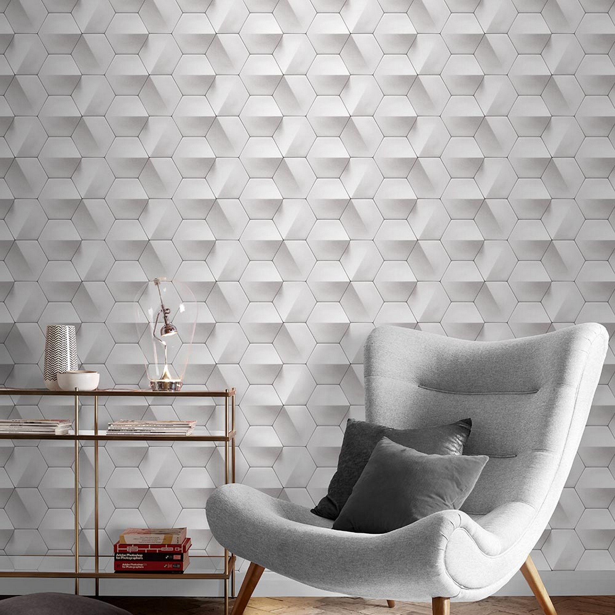 Hexagone Geometric Wallpaper 106439 By Graham Brown In White